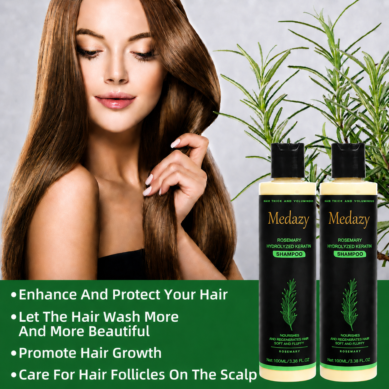 🏆🌿LAST DAY 50% OFF——Medazy® Official -Size Rosemary Keratin Scalp Shampoo| Full-size scalp care for thicker-looking, stronger-feeling hair