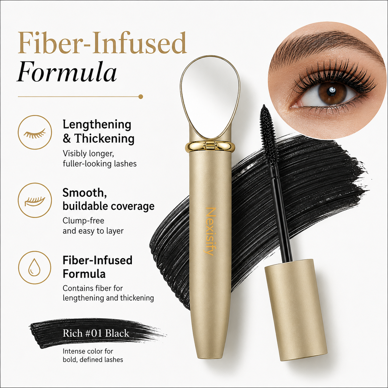 Waterproof Fiber Mascara- Longer, Fuller Lasheswith Zero Clumps