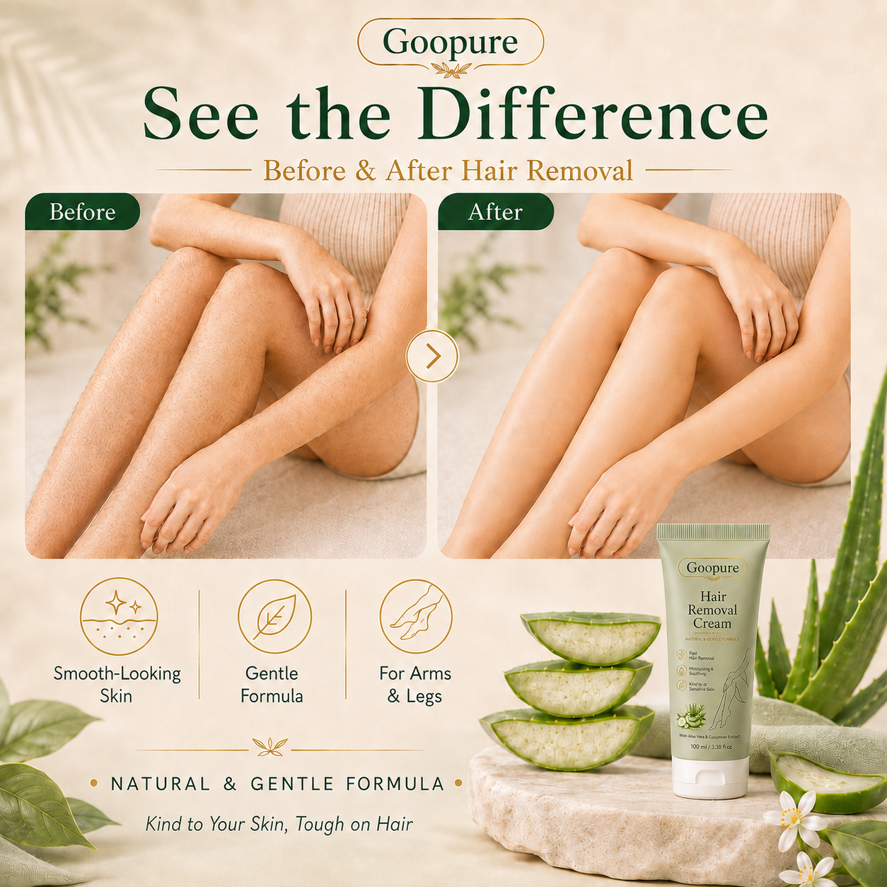 Goopure™ Natural Gentle Hair Removal Cream | For Women & Men, Sensitive Skin