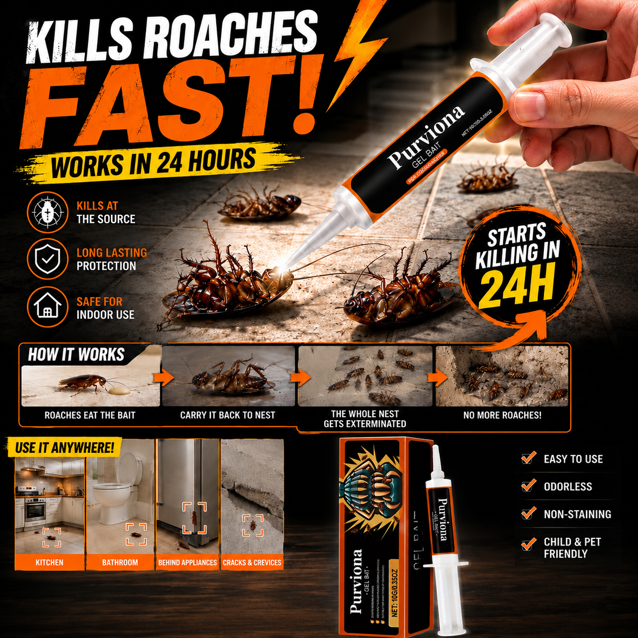 💥2026 Upgraded Formula] Professional Cockroach Gel Bait – Eliminates Entire Nest