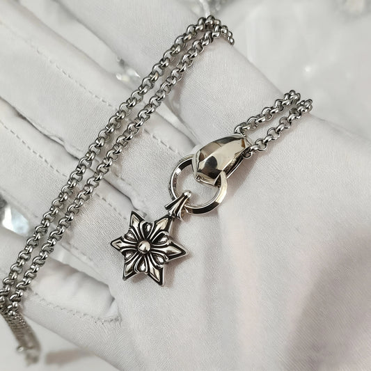 Cross necklace hexagonal star sword boat anchor pendant paired with letter flame pearl chain ﻿
