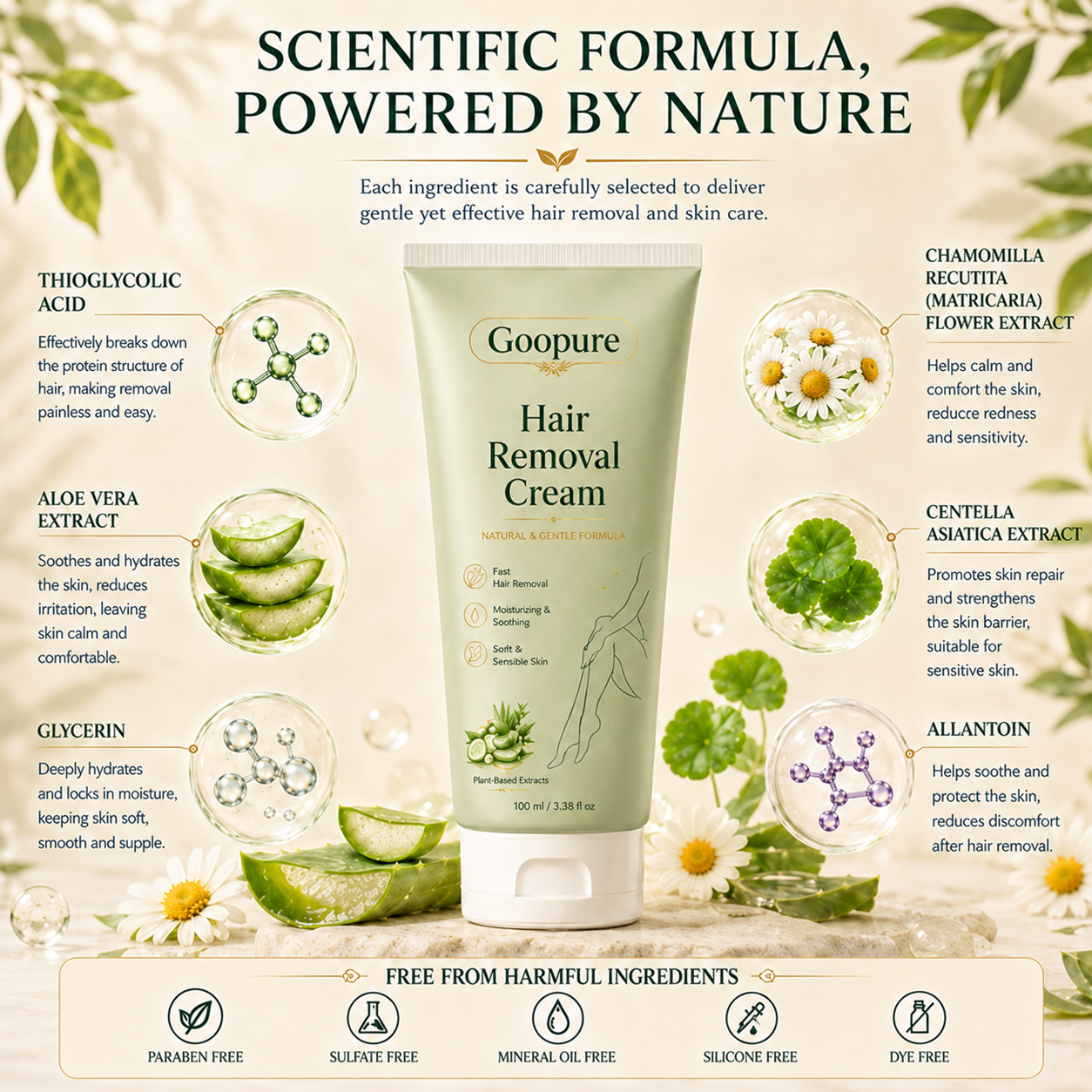 Goopure™ Natural Gentle Hair Removal Cream | For Women & Men, Sensitive Skin