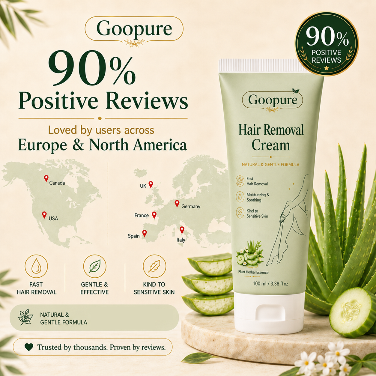 Goopure™ Natural Gentle Hair Removal Cream | For Women & Men, Sensitive Skin