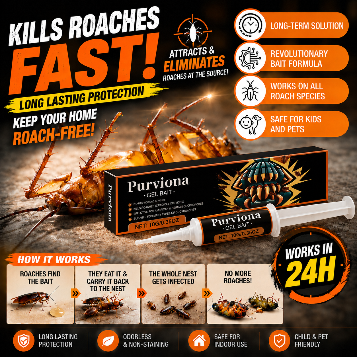 💥2026 Upgraded Formula] Professional Cockroach Gel Bait – Eliminates Entire Nest
