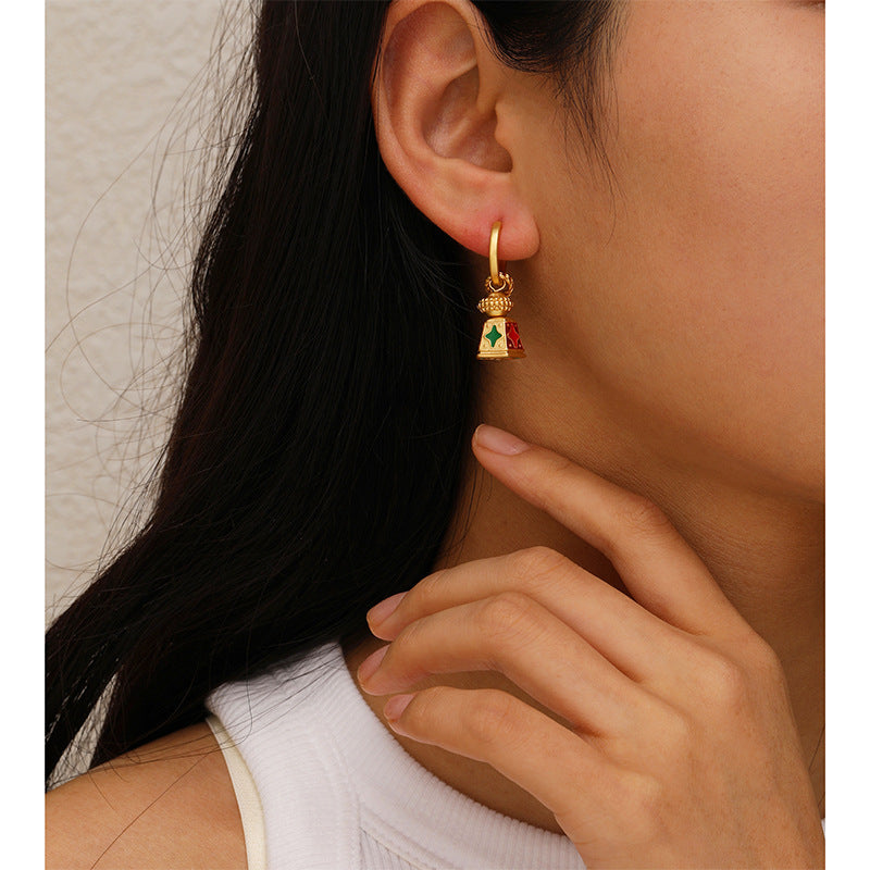 Chinese-Style Retro Enamel Oil-Drip Earrings for Women, Unique Design, Elegant and Chic, Luxury High-End Vintage Jewelry