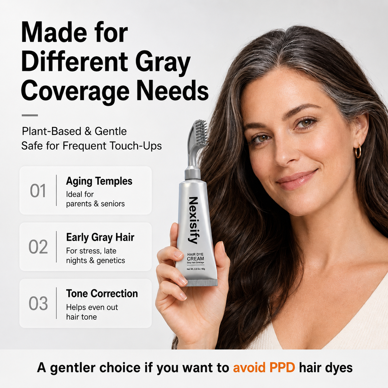 Unisex Grey Coverage Hair Dye with Hair Care