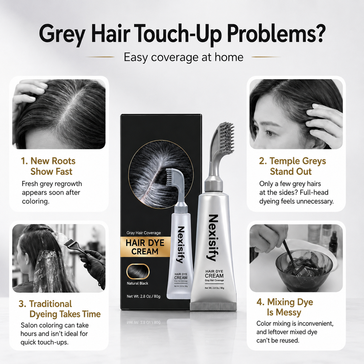 Unisex Grey Coverage Hair Dye with Hair Care