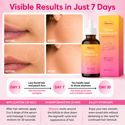 🔥LAST DAY 60% OFF Niteora Hair Reduction Oil 60 ml – Permanent Hair Removal Oil