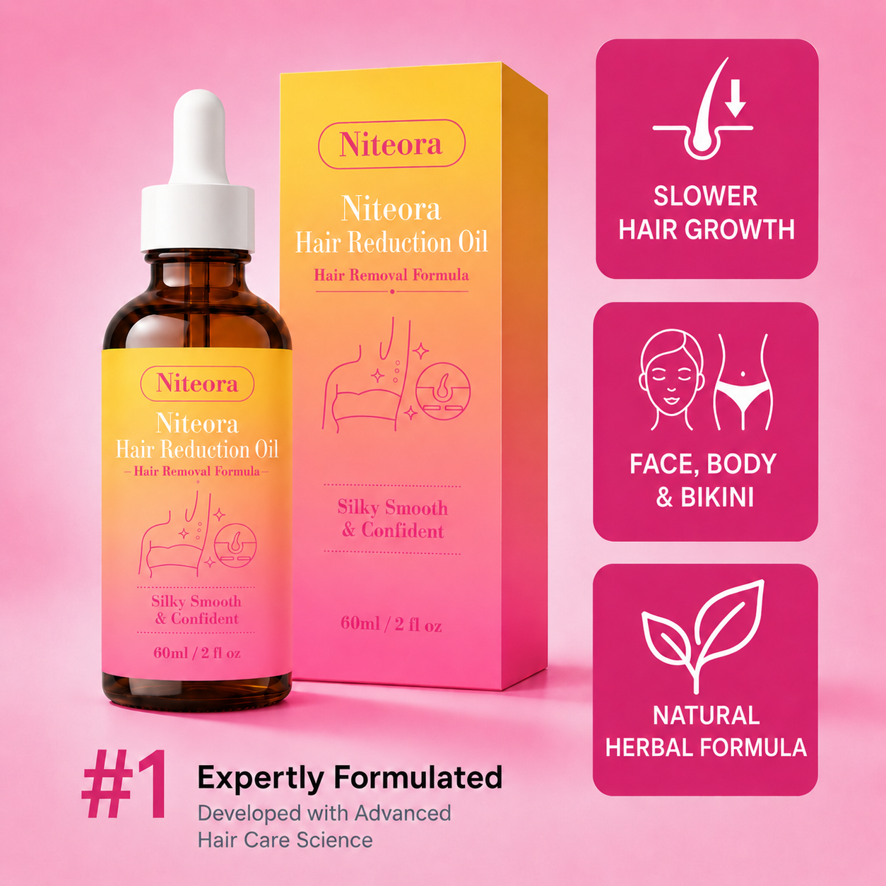 🔥LAST DAY 60% OFF Niteora Hair Reduction Oil 60 ml – Permanent Hair Removal Oil
